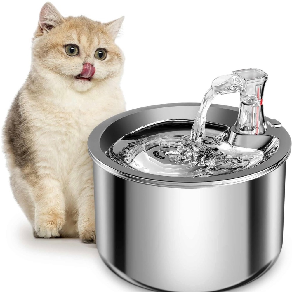 New- Cat Water Fountain, Stainless Steel Inside Ultra-Quiet Pump, 2L/67oz